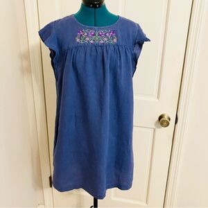 OOAK Sparrow embroidered Artisan Ny Blue Flutter Sleeve Mini Sundress